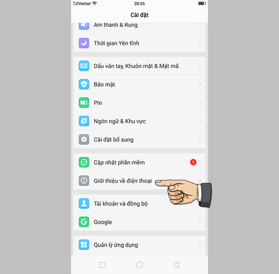 Vào cài đặt